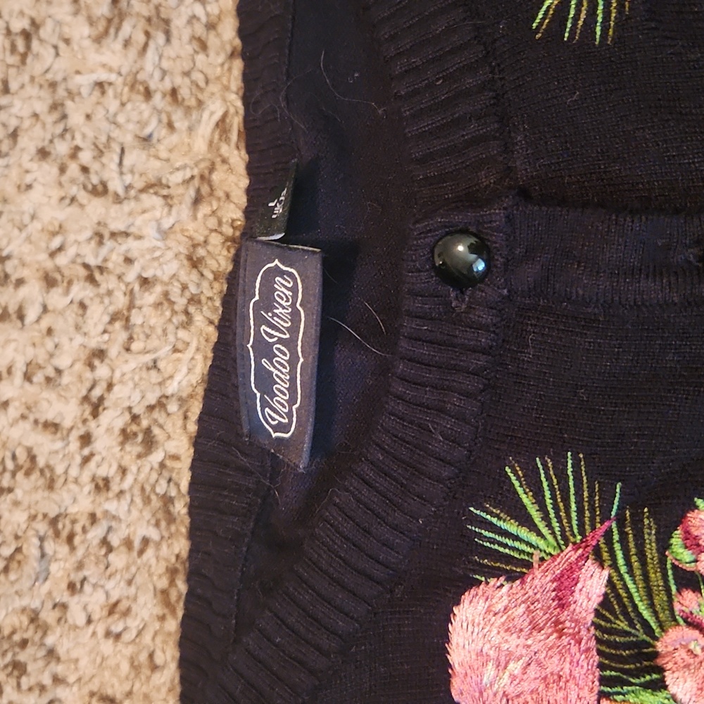 Collectif Black Cardigan with Flamingo Embroidery - Picture 2 of 3